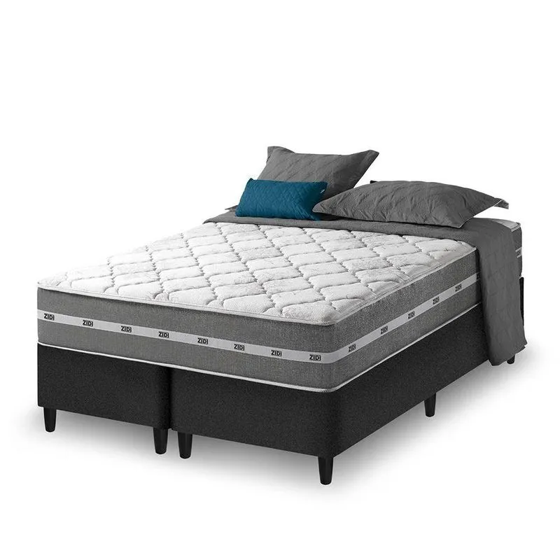 Cama Box Com Colchão King Miami Pillow Top Molas Ensacadas Preto Zidi