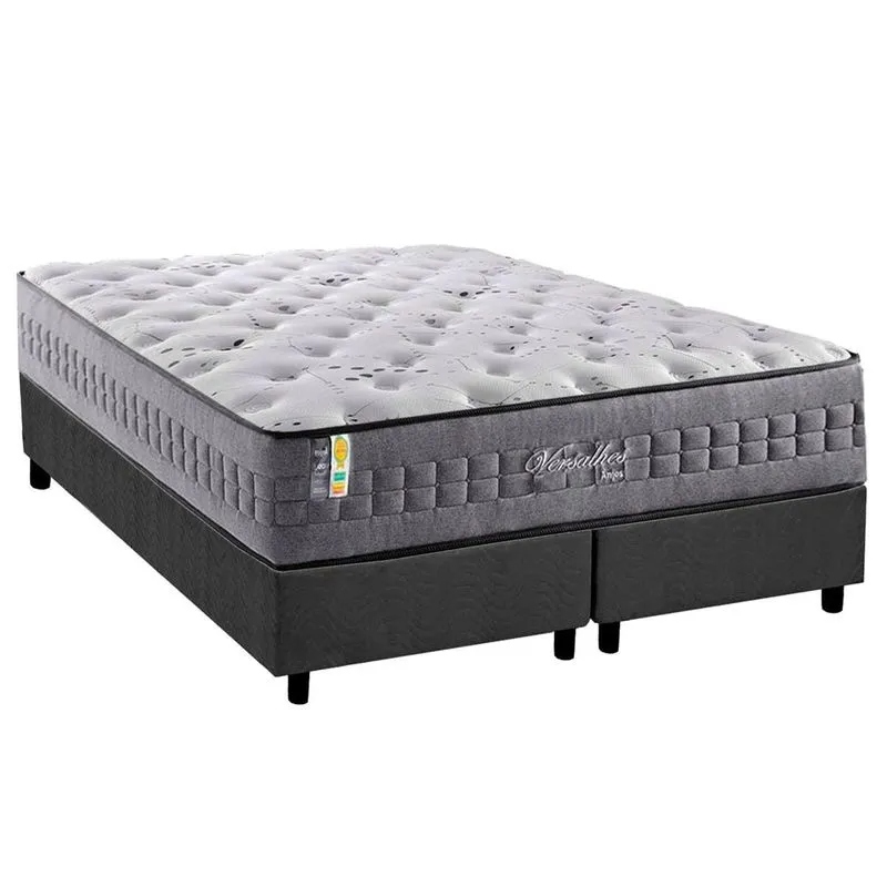 Cama Box King: Colchão Molas MasterPocket Ensacadas D Angelis Anjos Versalhes + Base CRC Suede Gray (193x203)