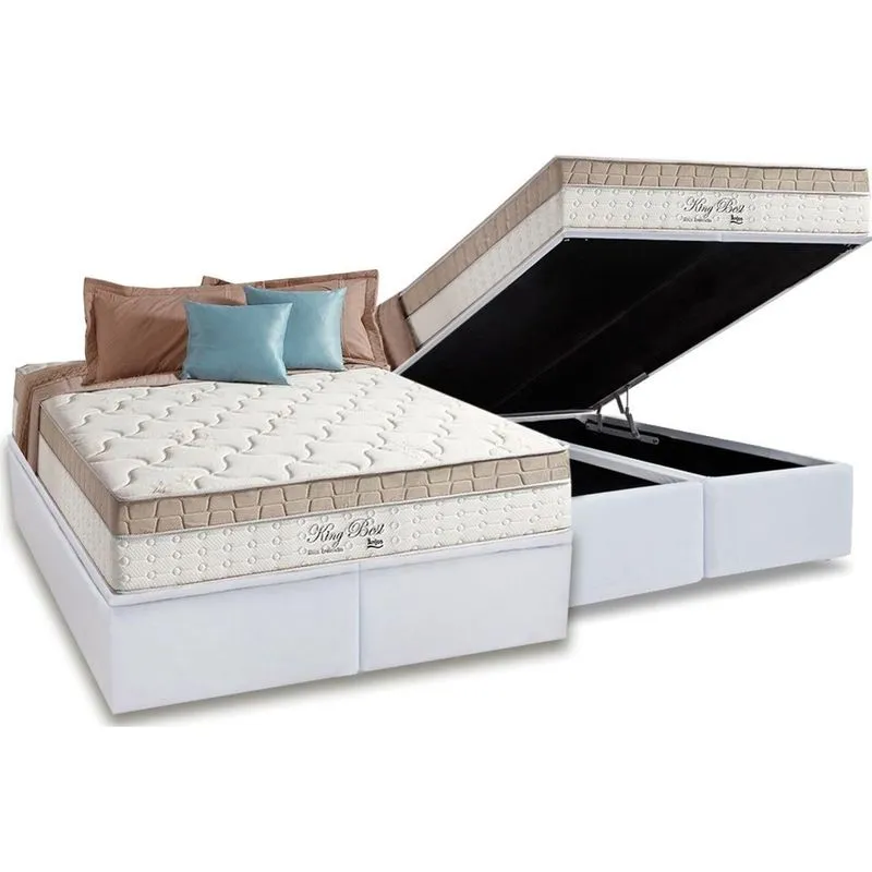 Cama Box Baú: Colchão Molas MasterPocket Ensacadas D Angelis Anjos Superlastic King Best + Base crc Courano White (193x203)