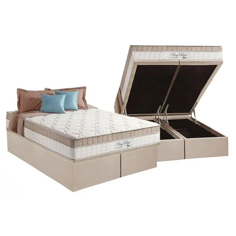 Cama Box Baú: Colchão Molas MasterPocket Ensacadas D Angelis Anjos Superlastic King Best + Base crc Suede Clean (193x203)