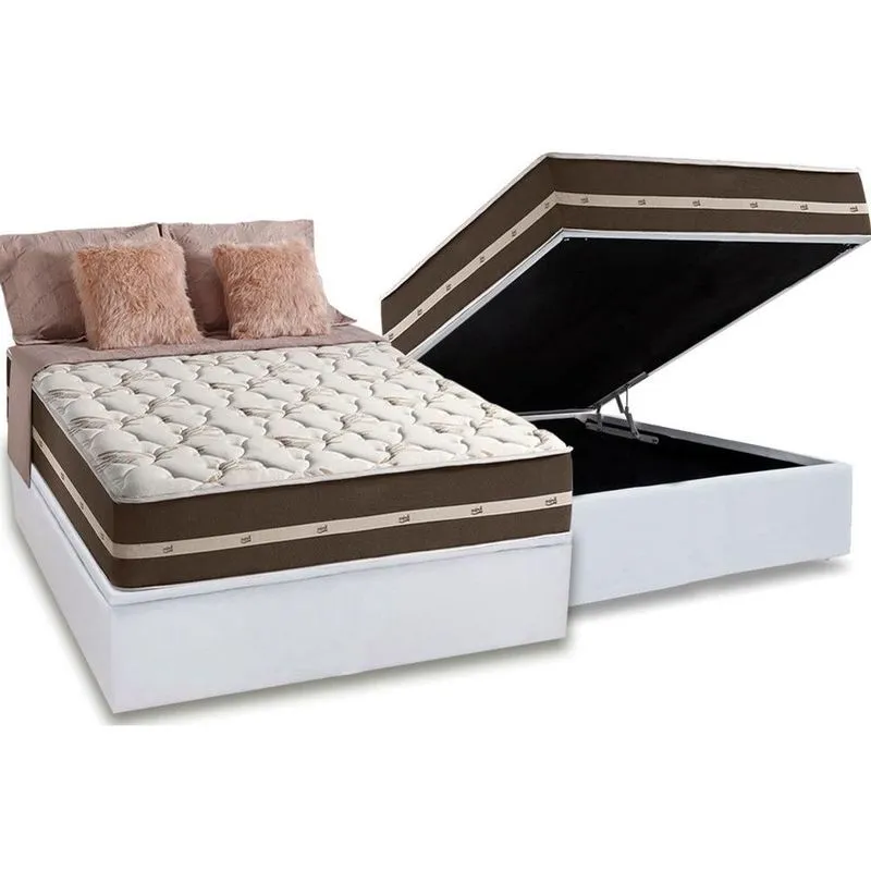 Cama Box Baú Casal: Colchão Molas MasterPocket Ensacadas D Angelis Anjos Superlastic Classic + Base crc Courano White (138x188)