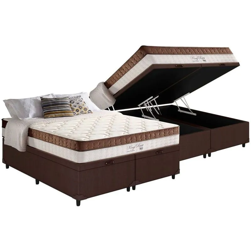Cama Box Baú Queen: Colchão Molas Ensacadas D Angelis Anjos Superlastic King Best + Base CRC Courano Brown (158x198)
