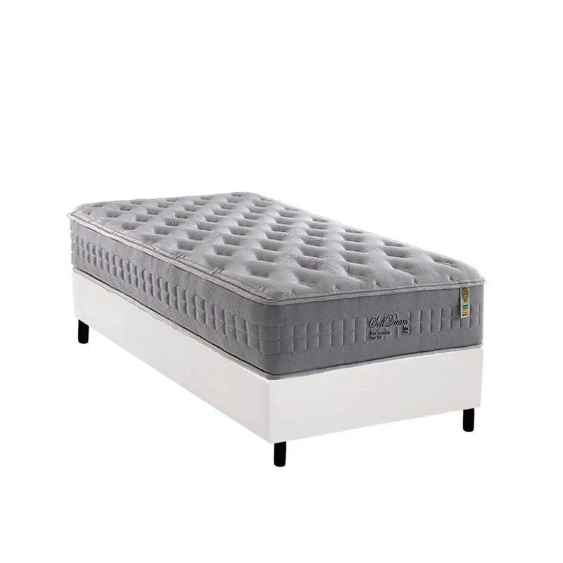 Cama Box Solteiro: Colchão Molas Ensacadas Anjos MasterPocket Soft Dream + Base crc Courano Branco(88x188)