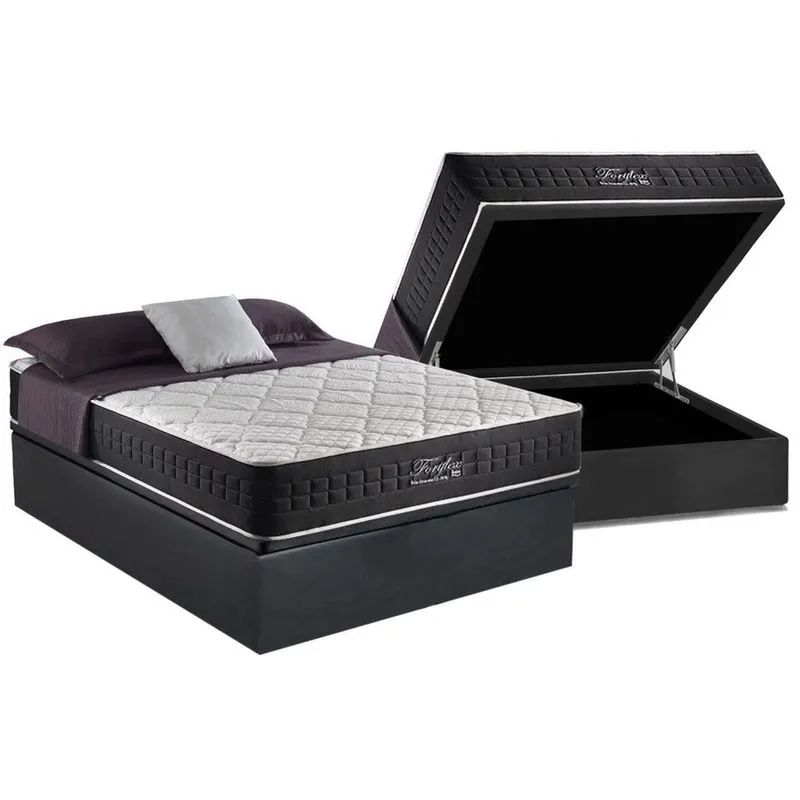 Conjunto Box Baú Casal: Colchão Molas D Angelis Anjos Ensacadas Fort Flex + Base crc Suede Gray (138x188)