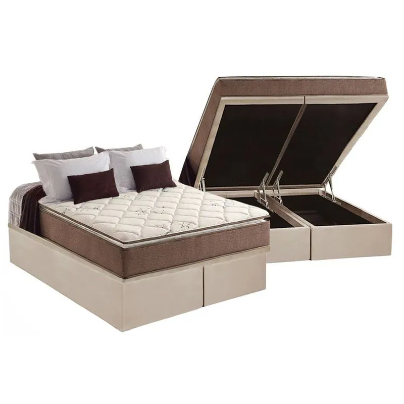 Cama Box Baú Queen: Colchão Anatômico Anjos D28 / AG65 Star Pillow Top + Base crc Suede Clean(158x198)