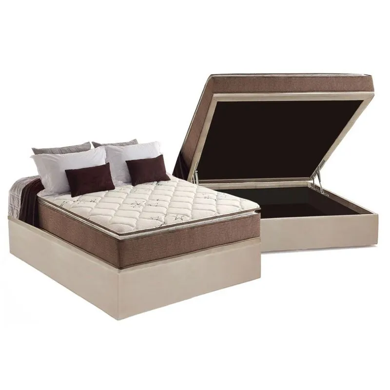 Cama Box Baú Casal: Colchão Anatômico Anjos D28 / AG65 Star Pillow Top + Base crc Suede Clean(138x188)