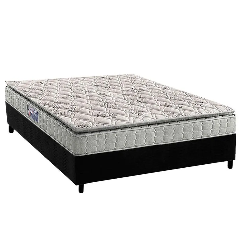 Conjunto Box Casal: Colchão Espuma Anjos D33 Orthosono One Face + Base crc Suede Black(138x188)