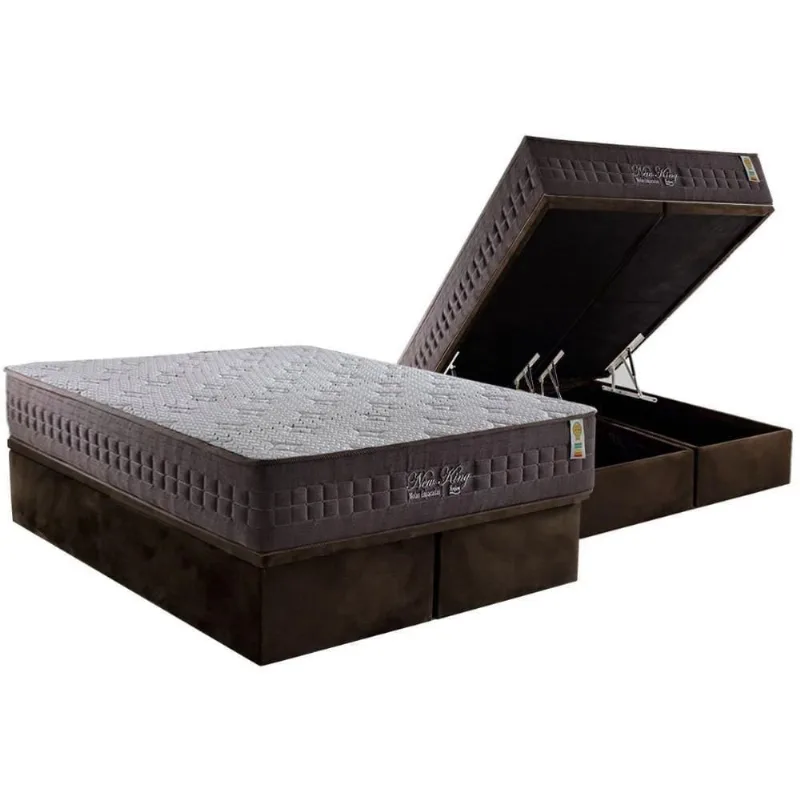 Conjunto Box Baú Queen: Colchão Molas Ensacadas Masterpocket New King Brown + Base Crc Suede Brown(158x198)