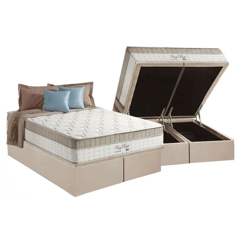 Conjunto Box Baú Queen: Colchão Espuma Anjos Molas Ensacadas MasterPocket King Best Clean + Base crc Suede Clean(158x198)