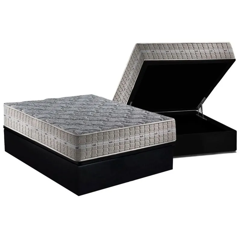 Conjunto Box Baú Casal: Colchão Molas D Angelis Anjos Ensacadas Royal + Base CRC Suede Black (138x188)