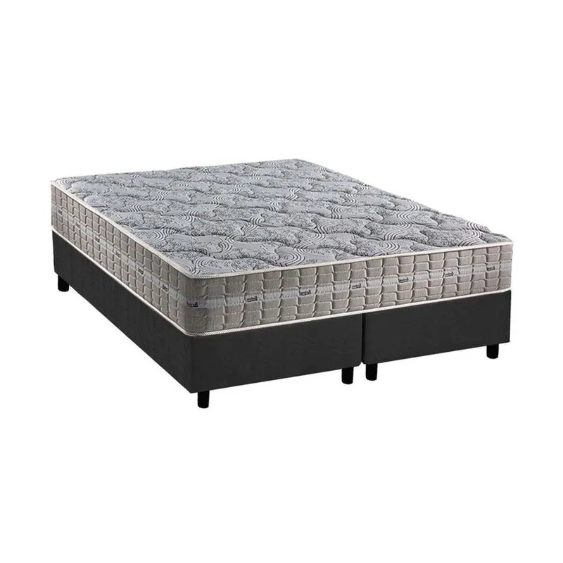 Cama Box Queen: Colchão Molas Ensacadas Anjos Royal + Base crc Suede Gray(158x198)