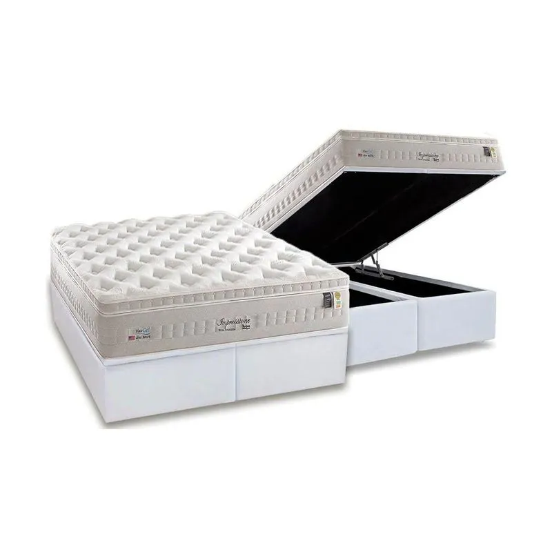 Cama Box Baú King: Colchão Molas Ensacadas Anjos Masterpocket Impressione + Base Crc Courano White(193x203)