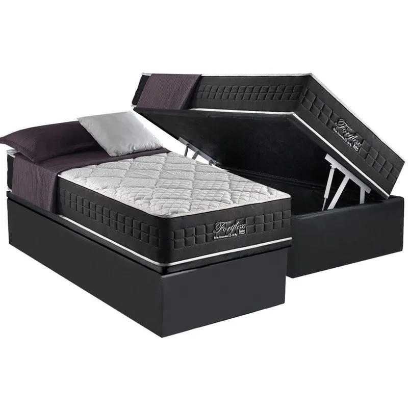 Cama Box Baú Solteiro: Colchão Molas Anjos MasterPocket Ensacadas Fort Flex + Base CRC Suede Gray(88x188)