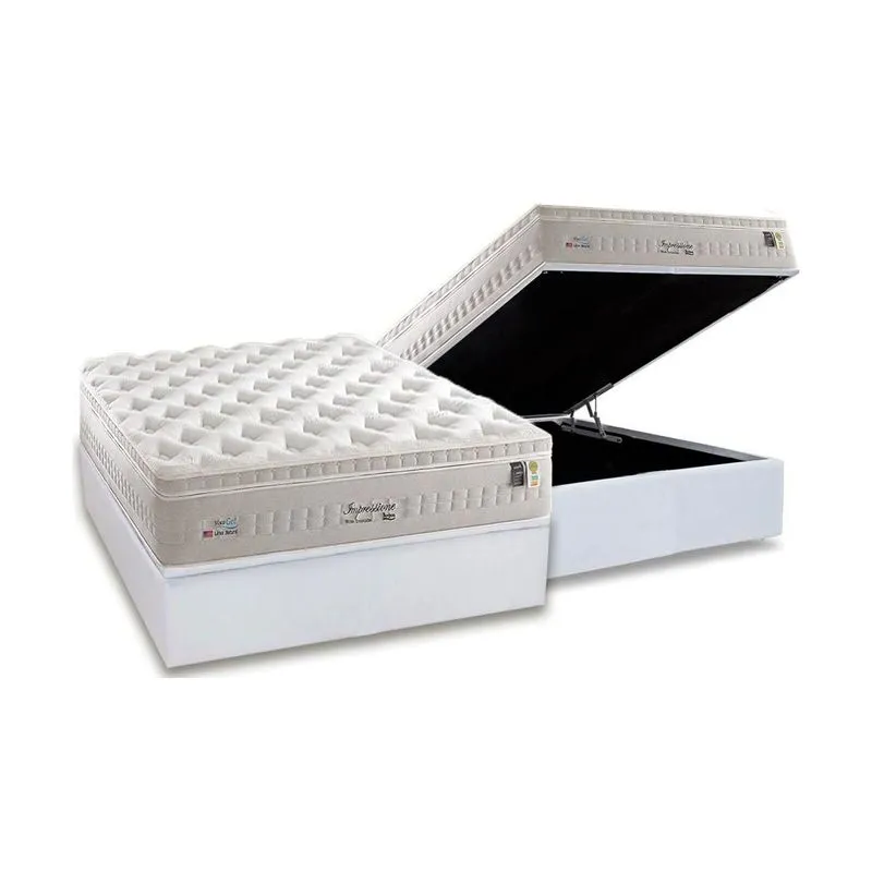 Cama Box Baú Casal: Colchão Molas Anjos MasterPocket Ensacadas Impressione Visco Látex + Base CRC Courano White(138x188)