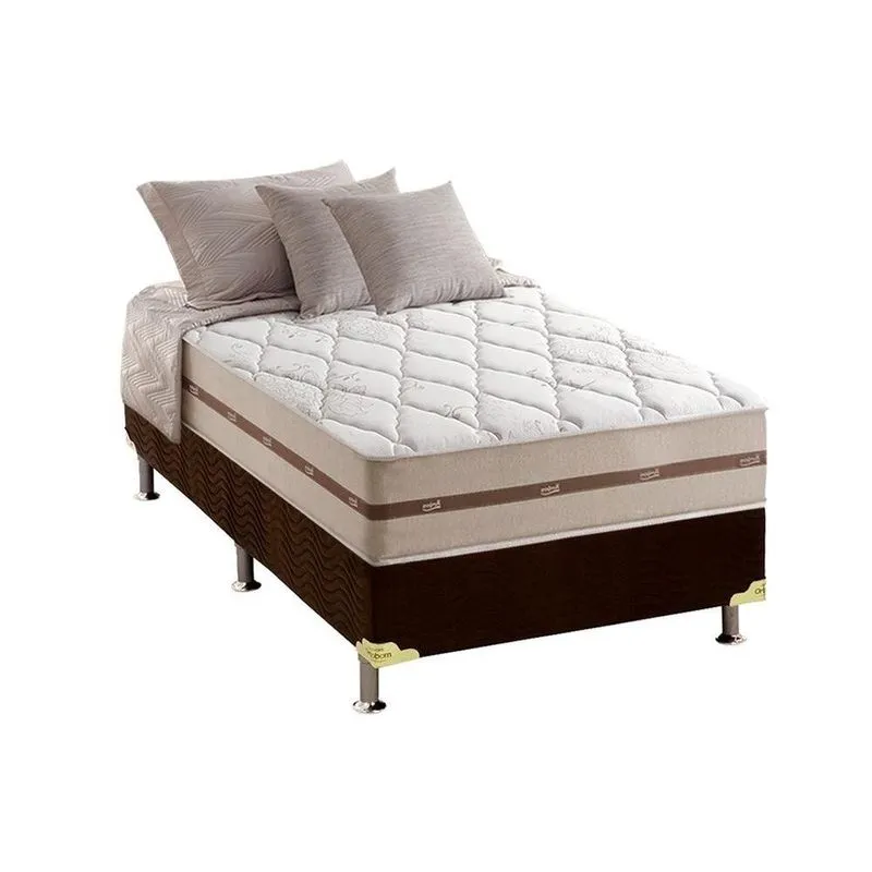 Cama Box Solteiro: Colchão Molas Anjos MasterPocket Ensacadas Classic + Base crc Suede Brown(88x188)