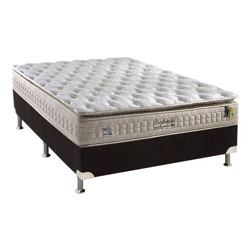 Cama Box Casal: Colchão Molas Anjos MasterPocket Ensacadas Confortable + Base crc Suede Black(138x188)