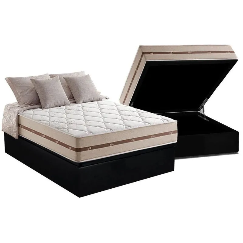 Cama Box Baú Casal: Colchão Molas MasterPocket Ensacadas Anjos Classic + Base crc Suede Black(138x188)
