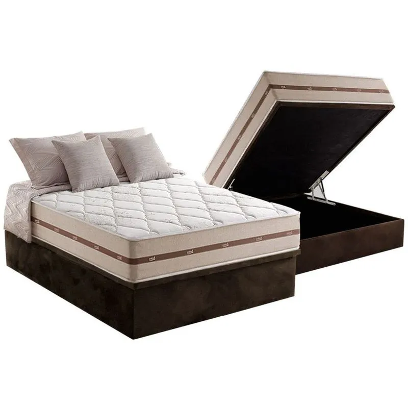 Cama Box Baú Casal: Colchão Molas MasterPocket Ensacadas Anjos Classic + Base crc Suede Brown(138x188)