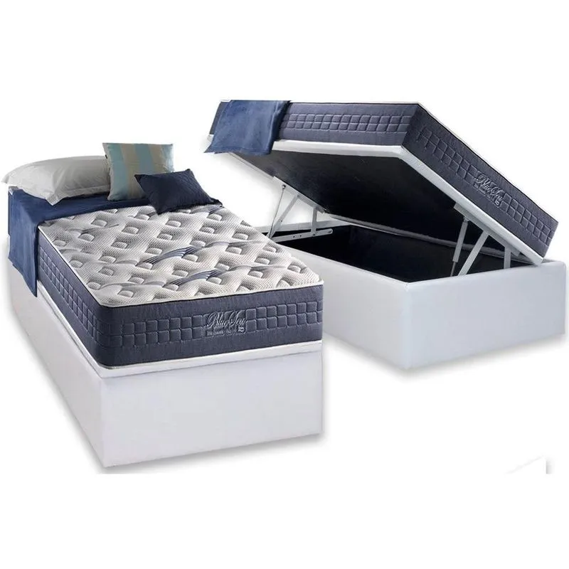 Cama Box Baú Solteiro: Colchão Molas MasterPocket Ensacadas Anjos Bluse Sea + Base crc Courano White(88x188)