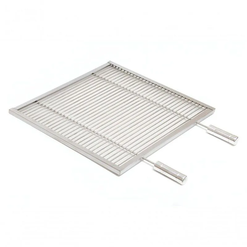Grelha Aramada Inox 304 Prata 55x60 Para Churrasco Com Cabos De Madeira Multiuso Soberano Grill