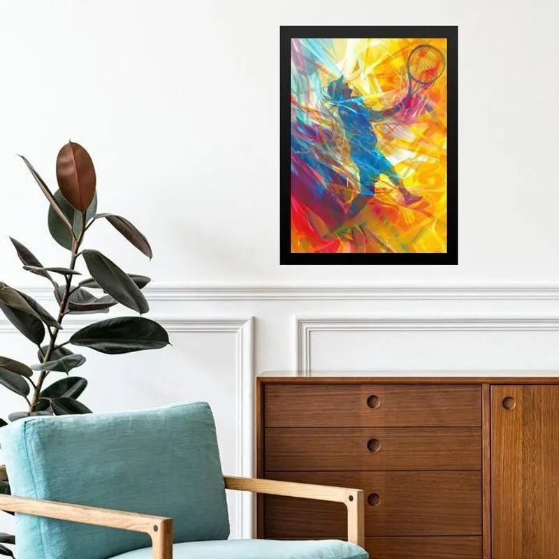 Quadro Decorativo Abstrato Jogador De Tênis 24X18Cm - Vidro