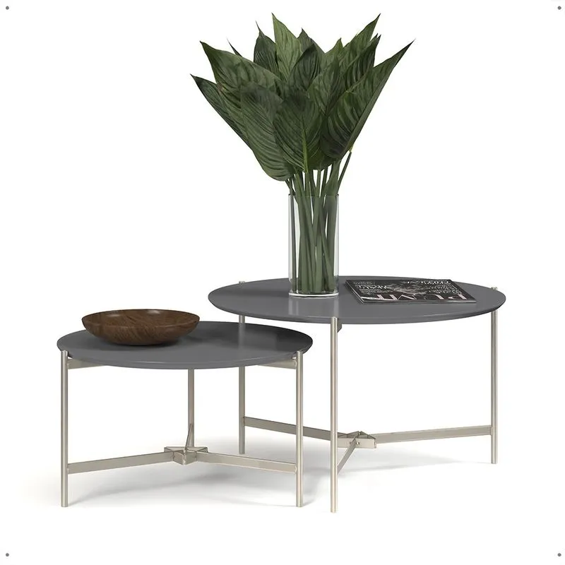 Kit 2 Mesas de Centro Industrial Sala Mesinhas Versátil Redonda Pés Ferro Tampo mdf Multiuso Lateral Apoio Decoração Casa - rpm
