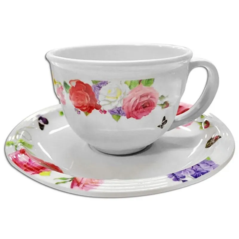 Xícara p/ Café c/ Pires Floral 70 ml Melamina - Util Gods