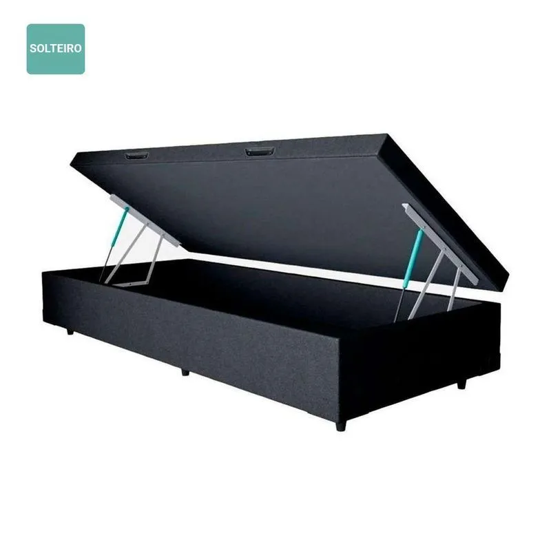Cama Box Baú Solteiro Sintético Preto 38X88X188