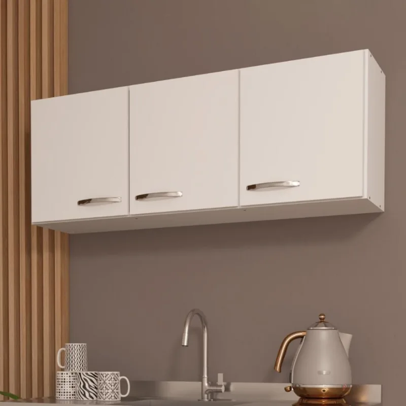 Armário Aéreo de Cozinha Suiça 120CM 3 Portas MDF Giratória Branco
