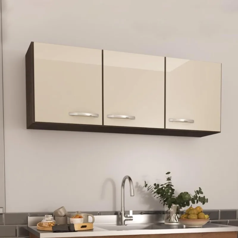 Armário Aéreo de Cozinha Suiça 120CM 3 Portas MDF Giratória Noce-Off-White