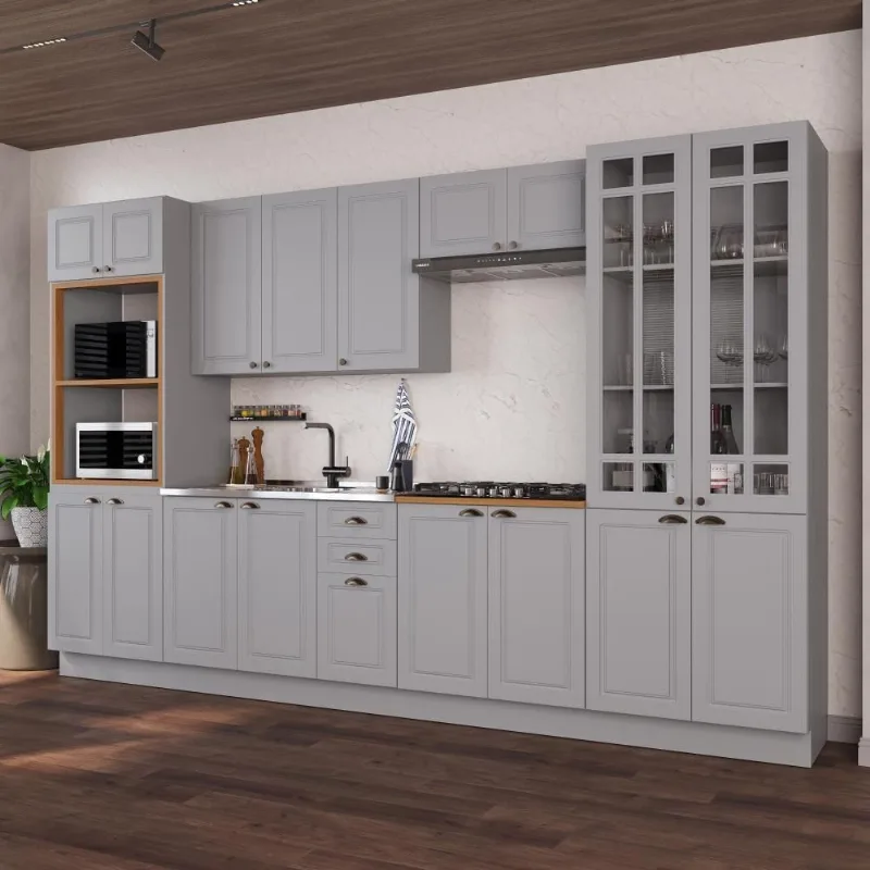 Cozinha Completa Modulada Nara 18 Portas 2 Gavetas MDF Titânio Fidelita Móveis