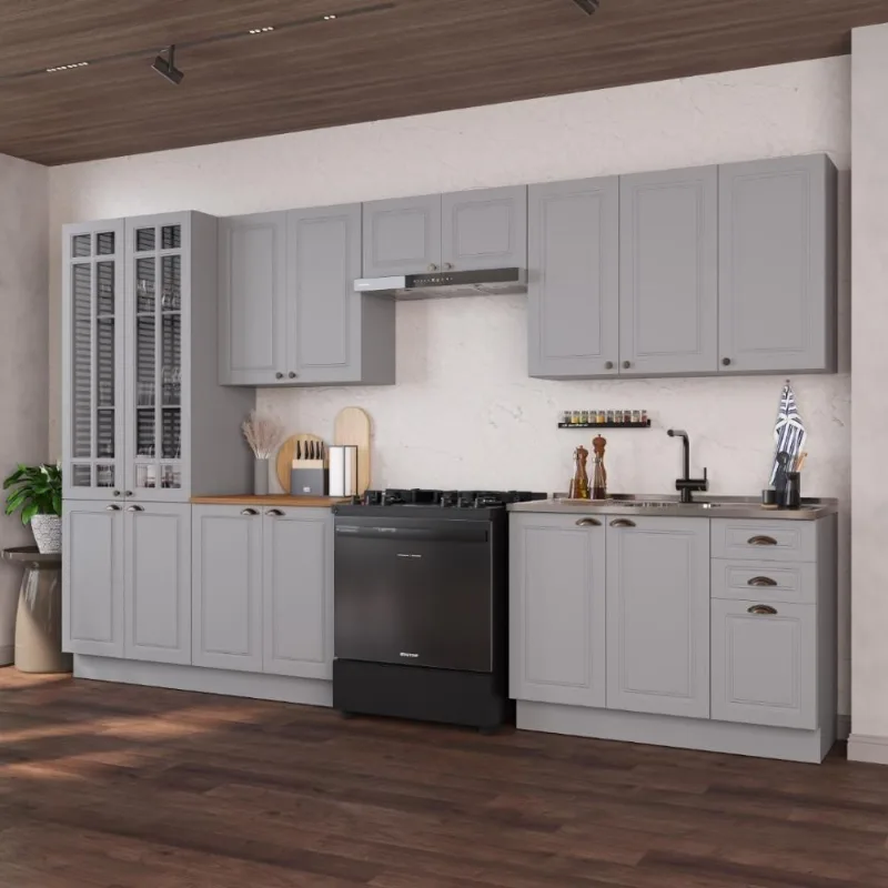 Cozinha Completa Modulada Nara 16 Portas 2 Gavetas MDF Titânio Fidelita Móveis