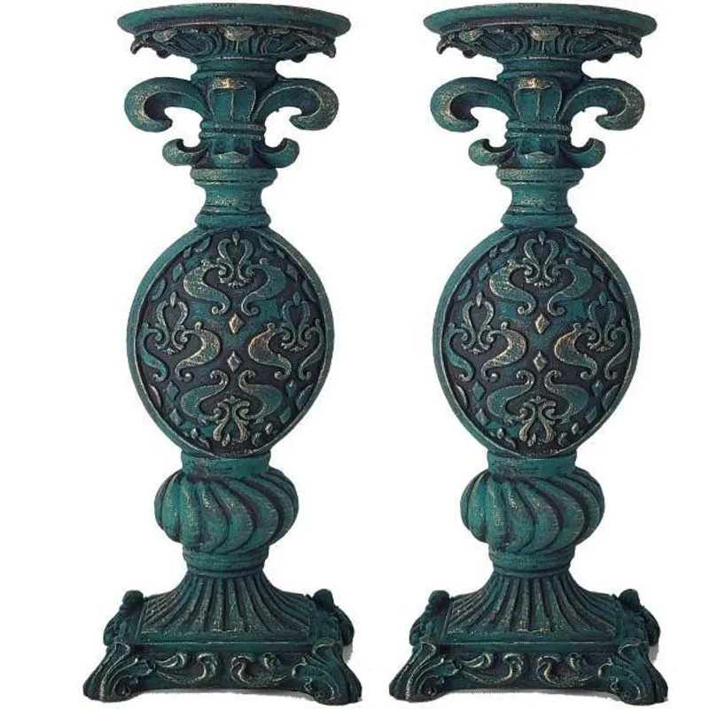 Par Castiçal Flor Lis Grande Pedestal Decoração Vela