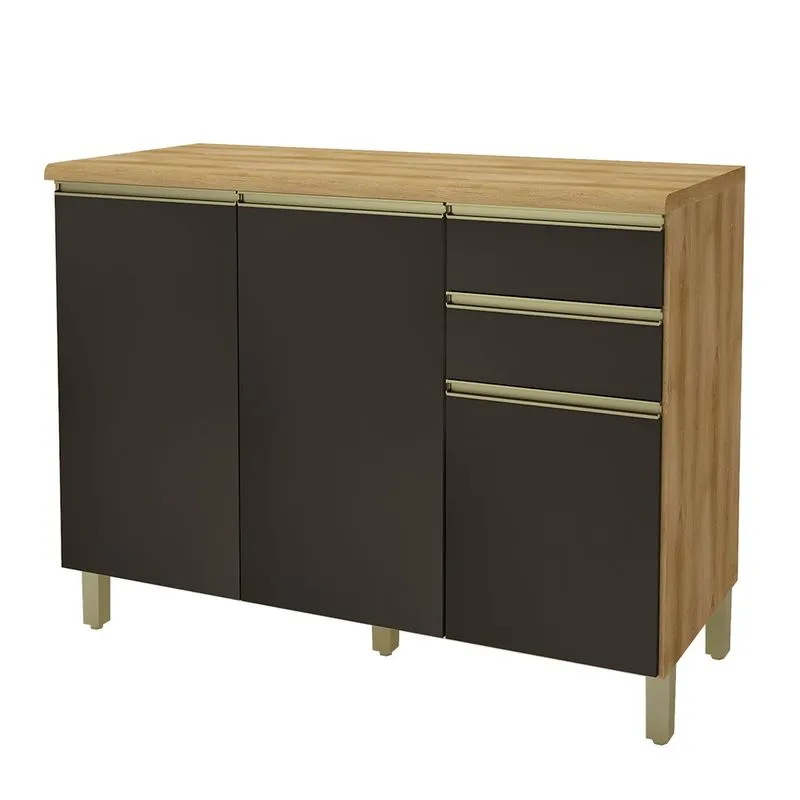 Balcão De Cozinha Para Pia 120 Cm 3 Portas 2 Gavetas Castani/chumbo 6123.17 -