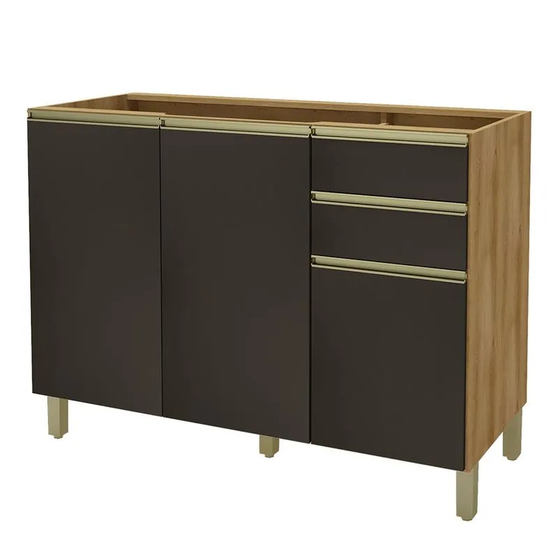 Balcão De Cozinha Para Pia 120 Cm 3 Portas 2 Gavetas Castani/chumbo 6123.3 -