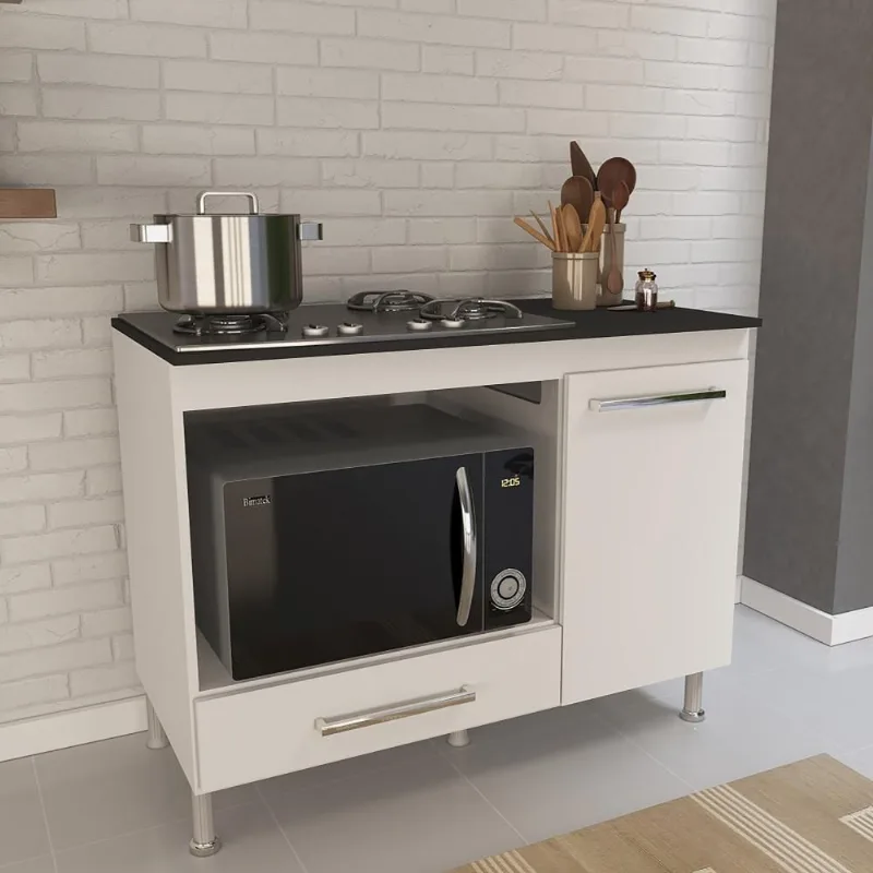 Balcão de Cozinha para Forno e Cooktop Madrid 1 Porta 105cm Branco Fidelita Móveis