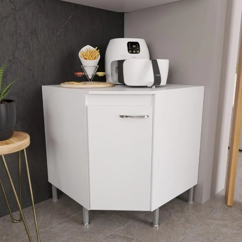 Balcão de Cozinha de Canto com Tampo Viena 1 Porta MDP MDF 75CM Branco Fidelita Móveis