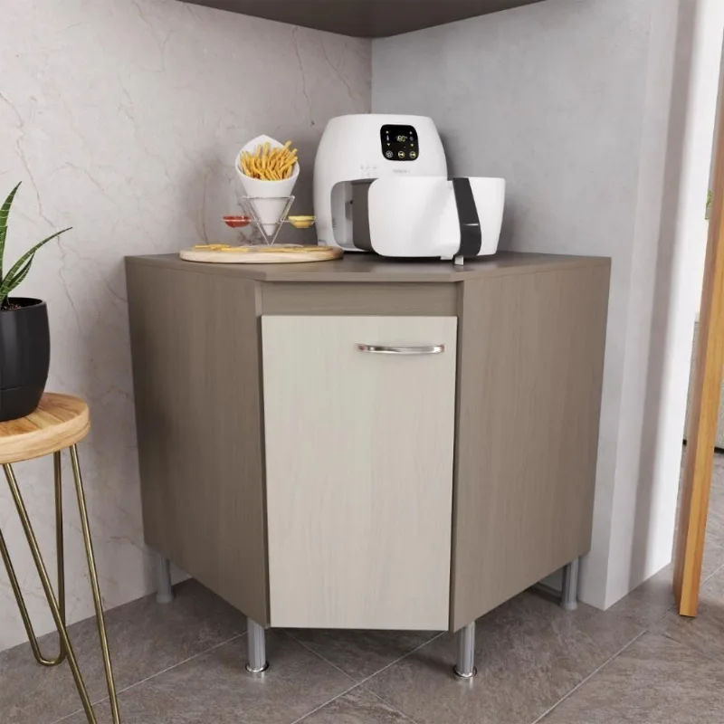 Balcão de Cozinha de Canto com Tampo Paris 1 Porta 1 Prateleira MDP-MDF 75CM Nogal-Salinas Fidelita