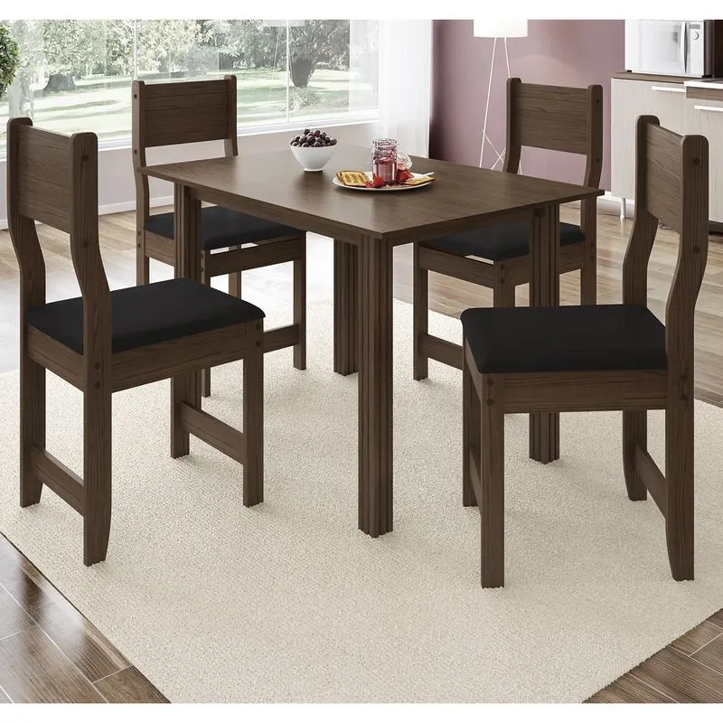 Conjunto Sala de Jantar Mesa 4 Cadeiras Dallas Indekes Nogal/Preto