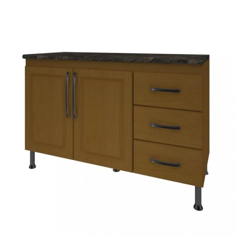 Balcão de Cozinha 2 Portas 120cm com Tampo Nora Indekes Cerejeira