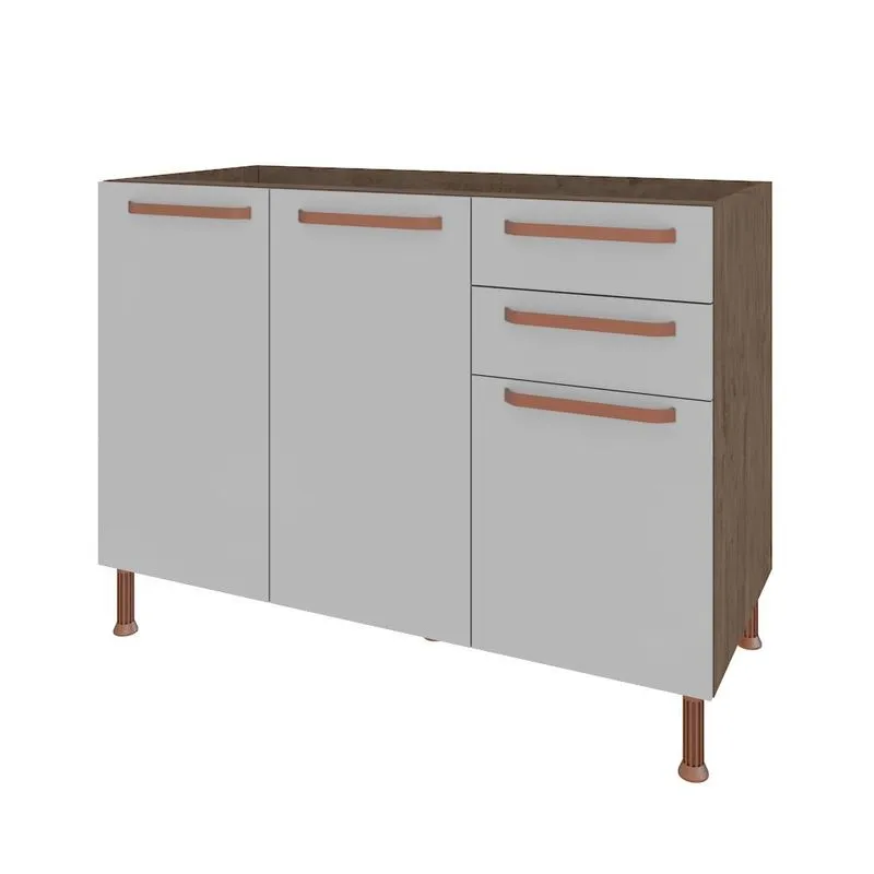 Balcão Indékes Gold 120cm 3 Portas e 2 Gavetas - Noce/Off White
