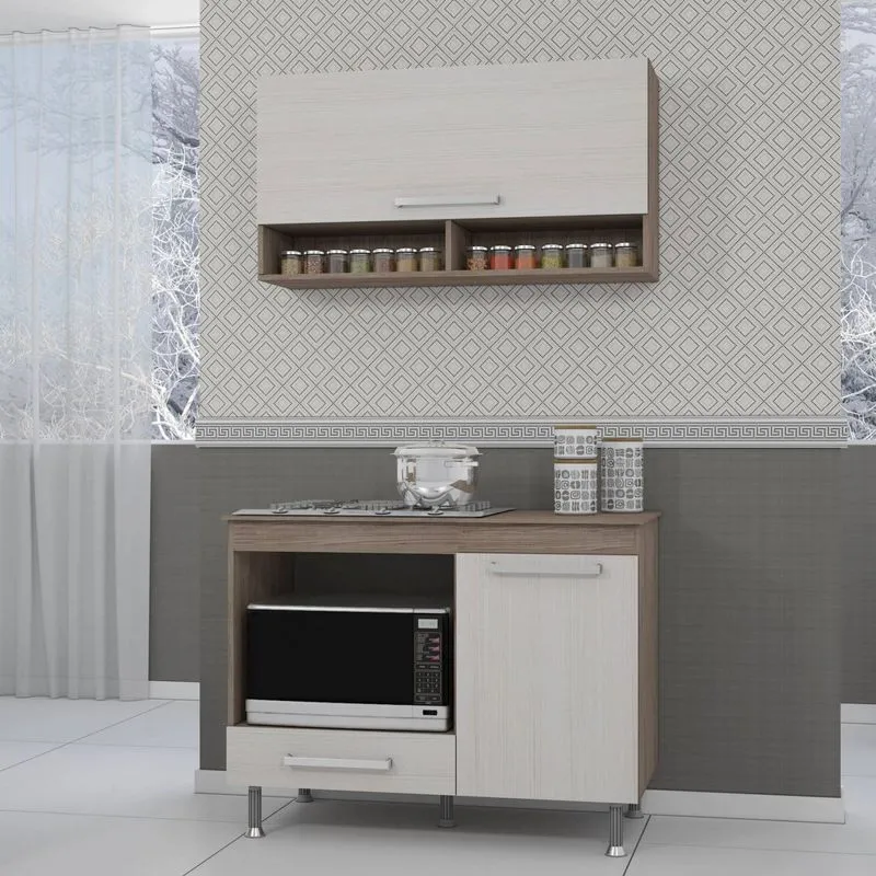 Balcão para Cooktop com Armário Aéreo Brasil Indekes