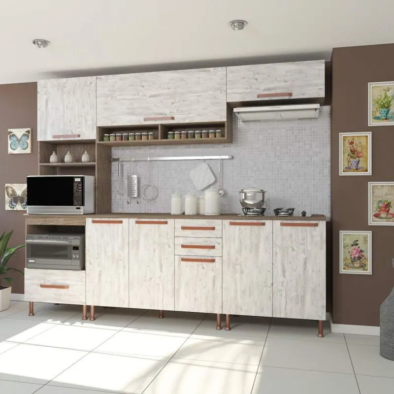 Cozinha Completa com Tampo 5 Peças Giane Indekes Nogal/Imperial