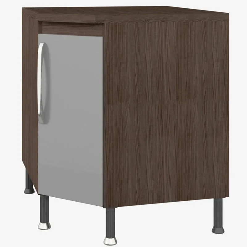 Balcão de Canto 1 Porta 75cm Puxador em Pé Louise Indekes Nogal/Branco