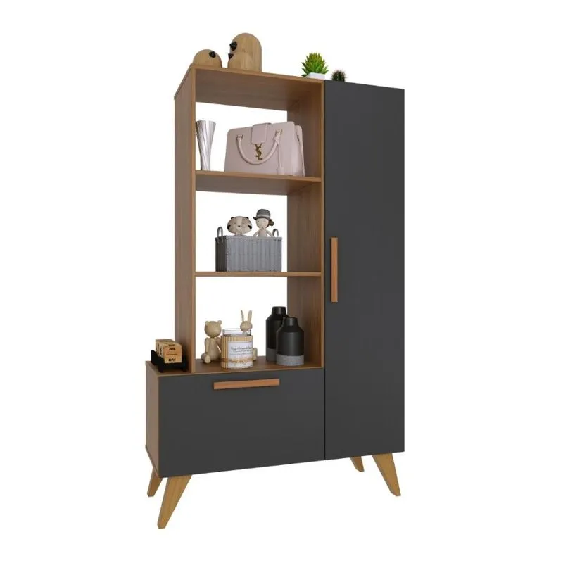 Estante Multiuso 80cm 1 Porta 1 Gaveta Atenas Fidelitá Freijó/Chumbo