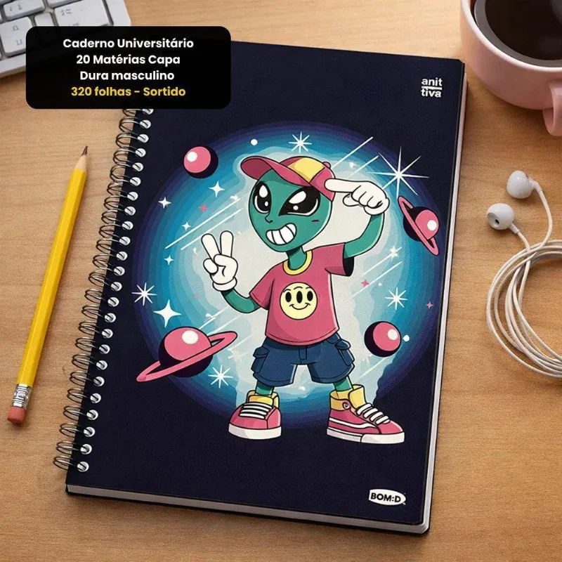 Caderno Universitário 20 Matérias Alien Bomd+ Espiral 320 Folhas