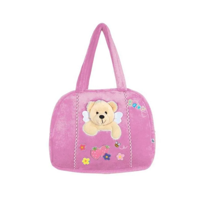 Bolsa Maternidade Com Alça Urso Rosa Yes Pelúcia Bordado Criança Menina Mochila Vibrante Fofinha