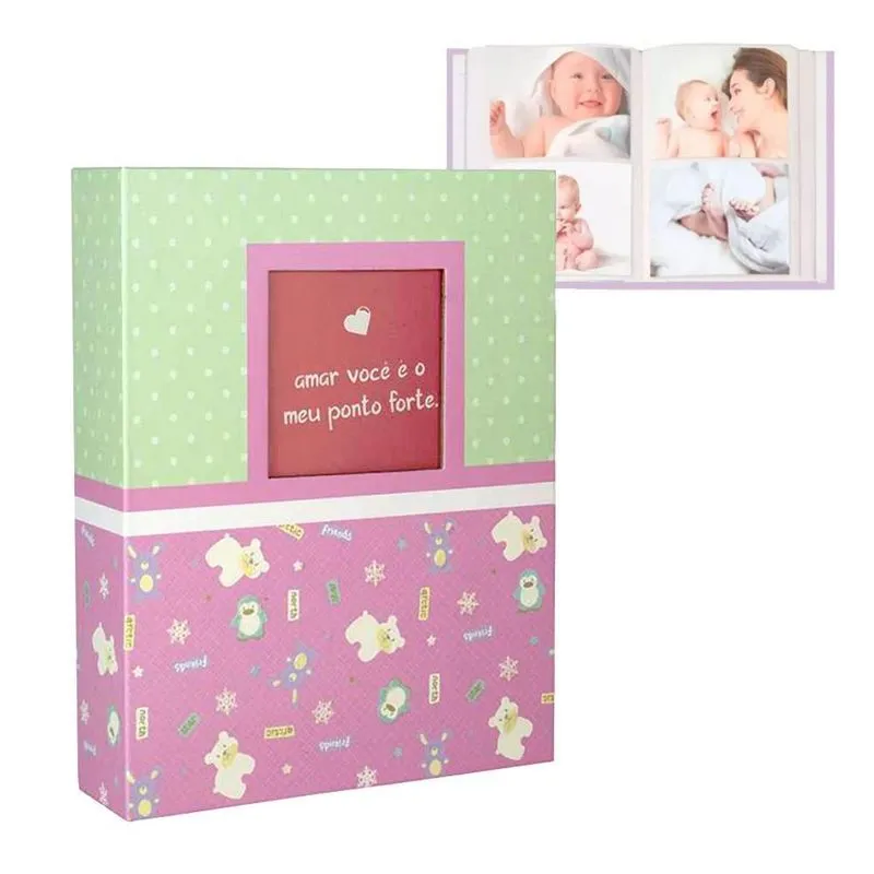 Álbum Fotográfico Infantil Para 200 Fotos Coelho Rosa