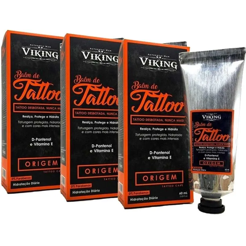 Kit 3 Balm Tattoo Anti Desbotamento Viking 60g Melhor Preço