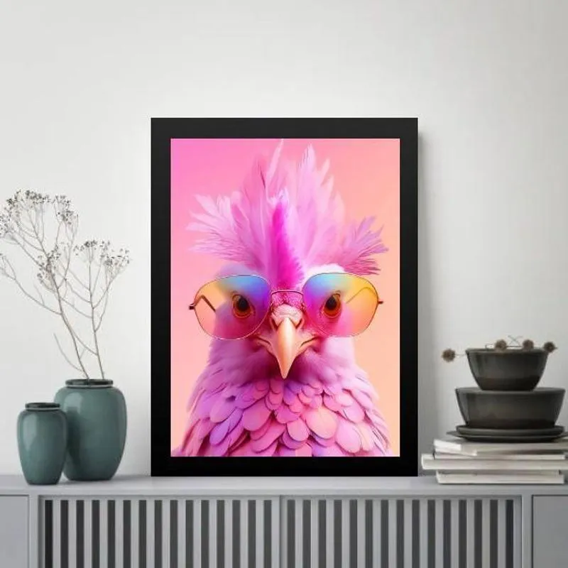 Quadro Galinha Humana - Óculos 33X24Cm - Com Vidro
